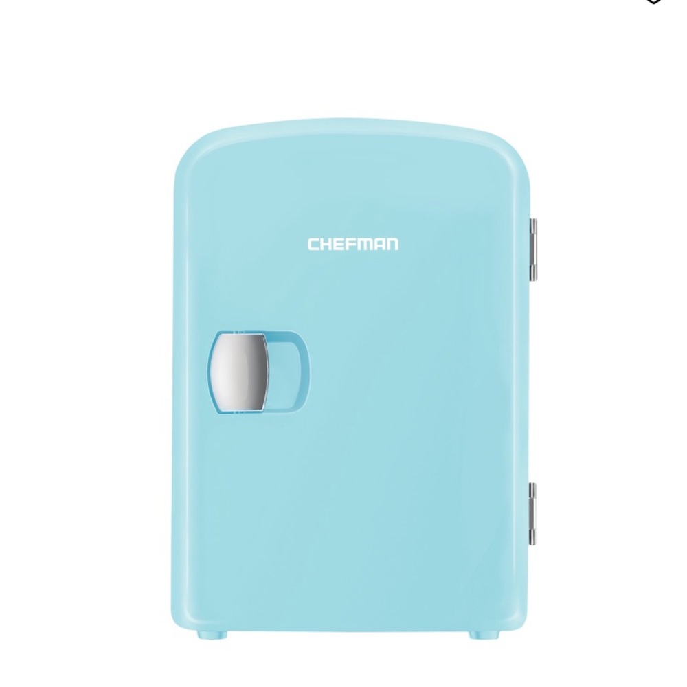 Blue Chefman mini fridge